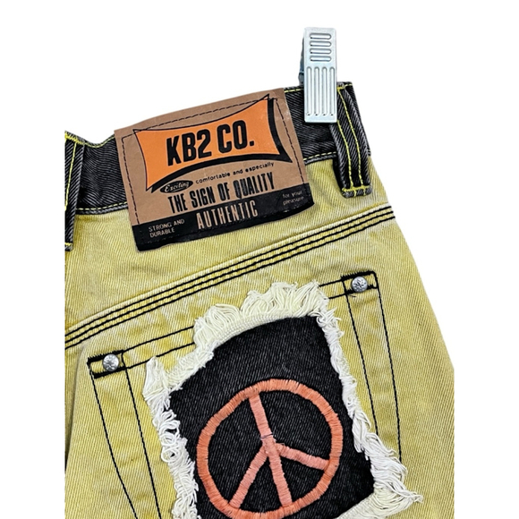 KB2 CO. Peace Embroidered Denim Jean Shorts Size 25W Studded Stitched Hippie - Picture 3 of 8